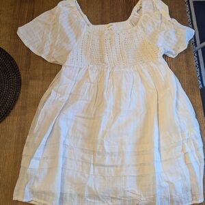 EUC HEYSON Women's Medium White Crocheted Smocked Mini Babydoll Dress Bridal